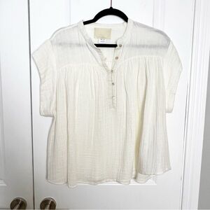 Anaak 100% Cotton Gauze Flowy Peasant Top Shirt Size 2 Medium Cream White